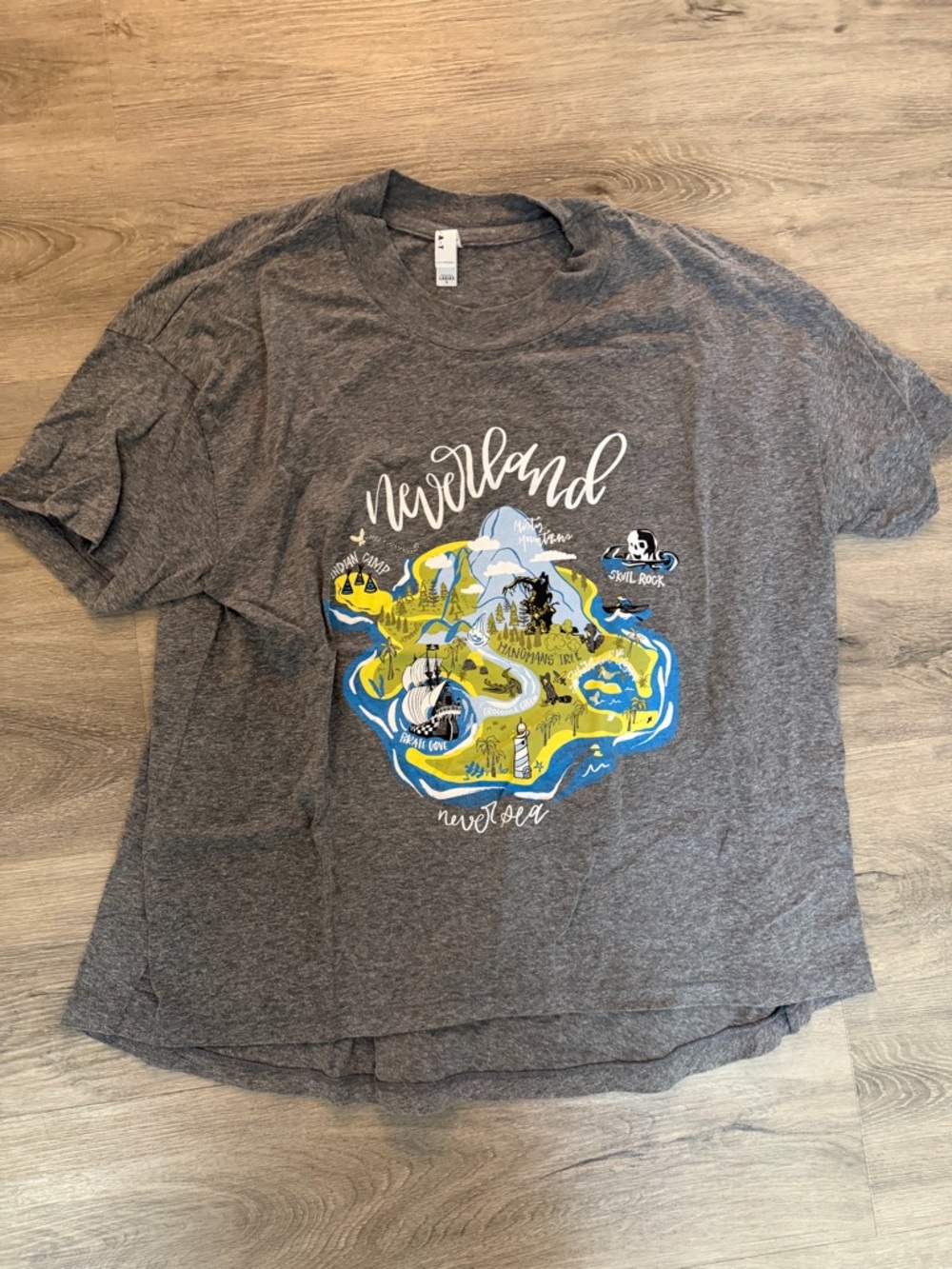 Neverland Graphic Tee - Gray with Yellow & Blue Map